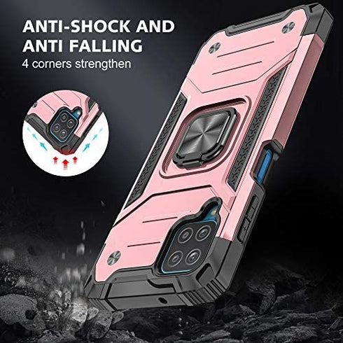 REAMOUNT Case for Boost Celero5G Celero 5G with 2 Pack Screen Protector, Military Grade Protective Heavy Duty 360° Finger Ring Stable Holder Kickstand Cover for Boost Celero 5G Phone Case (Rose Gold)