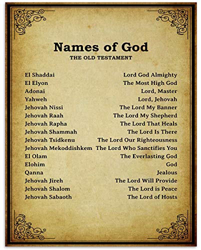 "Names of God- Old Testament-Meanings"- Bible Wall Art. 10 x 8" Scripture Wall Print-Ready to Frame. Distressed Typographic-Parchment Print Design. Home-Office-Church Décor. Beautiful Christian Gift.