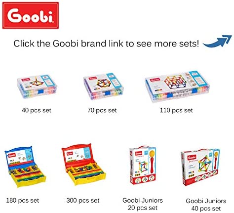 Goobi 110 Piece Magnetic Building Sticks Blocks Tiles Toy Magnet 3D Construction Set STEM Educational Toys for 3 4 5 6 7 8 Year Old Kids Boys Girls Adults with Storage Box and Instruction Guide