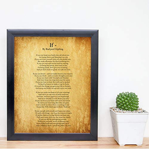 "IF You Can Keep Your Head"- Rudyard Kipling Poem Page Print-8 x 10" Poetic Wall Art. Distressed Parchment Print-Ready To Frame. Retro Home-Office-School-Library Decor. Great Art Gift for Poetry Fans.