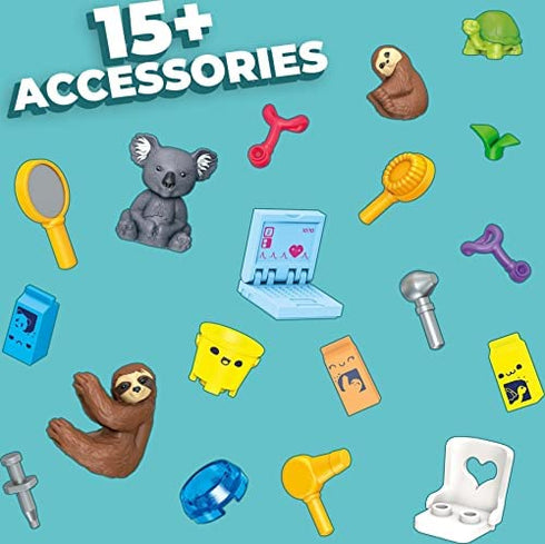 Mega Barbie Animal Grooming Station Building Set, 97 Bricks and Pieces with Fashion and Roleplay Accessories, 3 Micro-Dolls, 1 Panda, 1 Koala, 1 Turtle and 2 Sloths, Toy Gift Set for Ages 5 and up