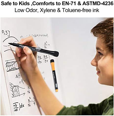 Magnetic Dry Erase Markers, Browill Fine Tip Low Odor Whiteboard Markers for Kids & School, Work On White board & Calendar, Refrigerator (12 Pack)