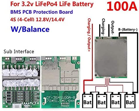 12V 100A 4S BMS Protection Board with Balancing for 18650 LiFePO4 Battery Pack