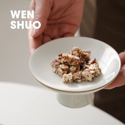 WENSHUO Moon White Glaze Ceramic Plate, Dessert Dish with Pedestal, Trifle/Fruit, Asian Style