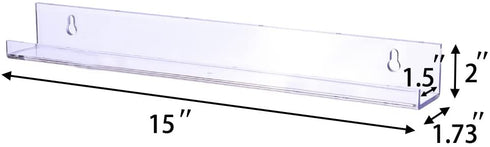 Sooyee 4 Pack 15 Inch Acrylic Invisible Kids Floating Bookshelf for Kids Room,Modern Picture Ledge Display Toy Storage Wall Shelf,Clear (4 Pack)