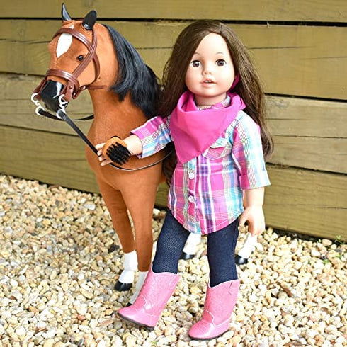 Sophia's Plaid Button Up Blouse, Denim Jeggings with Pockets, Pink Bandana, and Pink Cowgirl Boots Outfit 4 Piece Set for 18" Dolls, Multicolor