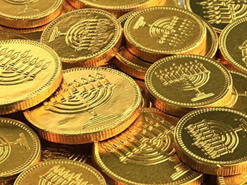 Hanukkah Chocolate Gelt, Milk Chocolate Coins, Made in Israel, Kosher Certified Cholov Yisroel Chanukah Coins Box, 0.42 oz each (Single, 24 Mesh Bags)