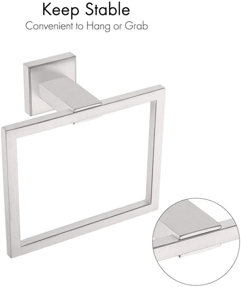 KES Bath Towel Ring Towel Hanger SUS 304 Stainless Steel Bathroom Accessories Contemporary Hotel Square Style Wall Mount, Brushed Finish, A2480-2