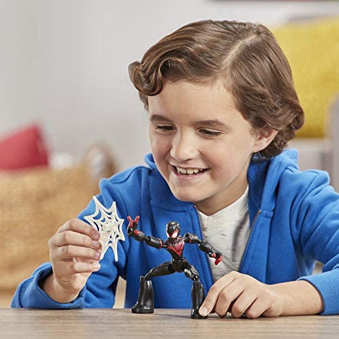 Spider-Man Marvel Bend and Flex Miles Morales Action Figure Toy, 6-Inch Flexible Figure, Includes Web Accessory, for Kids Ages 4 and Up , Black