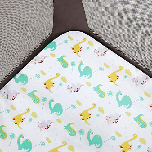 Mini Crib Sheets Fitted Dinosaur Compatible with Graco Playard Playpen, Breathable and Soft Fabric Pack and Play Sheets Suitable for Baby Boys or Girls Everyday Use - Dinosaur Paradise