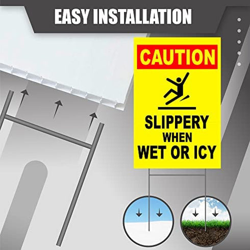 Caution Slippery When Wet or Icy - 8 x 12 Coroplast Slippery When Wet Sign - Caution Ice Sign - Slippery Sign Warning - Caution Wet Floor Sign Yellow