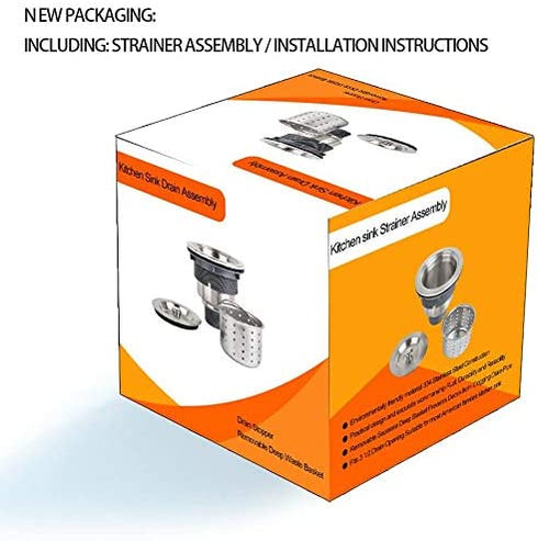 Kitchen Sink Drain 3-1/2 Inch Sink Drain Assembly Kit, Removable Deep Sink Strainer Basket with Sink Stopper/Sealing Lid for Home, Kitchen, Stainless Steel