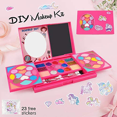 AMOSTING Kids Makeup Kits for Girls,Kids Washable Makeup Kit with Mirror,Girls Play Makeup Princess Toys for Kids,Make Up Toy Cosmetic Kit Gifts for Toddler Kids