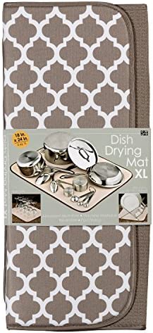 S&T INC. Absorbent, Reversible XL Microfiber Dish Drying Mat for Kitchen, 18 Inch x 24 Inch, Taupe Trellis