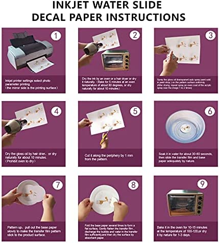 20 Sheets Waterslide Decal Paper INKJET CLEAR,8.5X11 Inch Water Slide Transfer Paper Transparent Printable for Tumblers,Ceramics,Plastics,Glasses,DIY