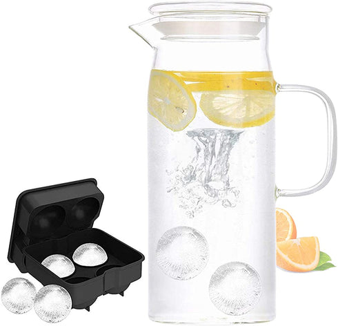 Glass Pitcher with Lid - High Heat Resistance Stovetop Safe Pitcher for Hot/Cold Water & Iced Tea