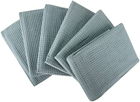 Linen and Towel Set of 6 Kitchen Towels, Super Absorbent 100% Cotton Dish Towel for Drying Dishes, Dish Cloth, 18 x 28 in, with Hanging Loop, Waffle Weave Bar Towels & Tea Towels, Turquoise