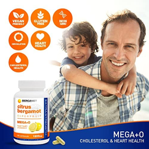Citrus Bergamot - 1200mg, 80% Polyphenols - Citrus Bergamot Supplement for Healthy Cholesterol - Supports Heart & Cardiovascular Health - Cholesterol Supplements - Bergamot Capsules - USA - 60 Caps
