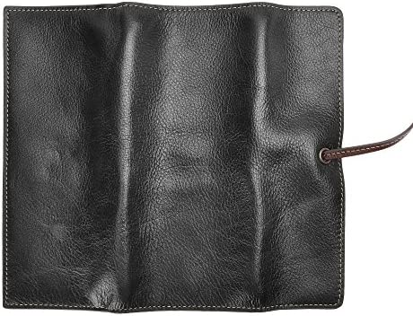 ZLYC Handmade Leather Pencil Pouch Pen Case Soft Roll Up Wrap Pencil Bag Stationery Gift (Black)