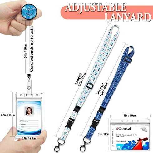 Cruise Lanyards, 2 Pack Adjustable Lanyard with Retractable Badge Key Reel, Phone Tether Tab and Waterproof ID Badge Holder for All Cruises Key Cards (Style B)