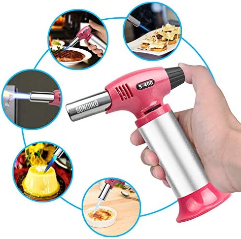 Sondiko Butane Torch PS400, Culinary Kitchen Torch Refillable Blow Torch Lighter with Safety Lock&Continuously Flame for Cooking, Creme Brulee, BBQ, DIY&Soldering(Butane Gas not Included)