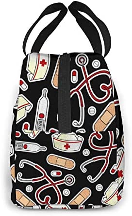 Medical Thermometer Nurse Hat Lunch Bag For Women Girls Kids Insulated Picnic Pouch Thermal Cooler Tote Bento Large Meal Prep Cute Bag Big Leakproof Soft Bags For Lunch Box, Camping, Travel, Fishing
