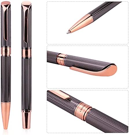 SHALORY Ballpoint and Rollerball Pen Set, Stylish Line Engraved Metal Pen Elegant Smooth Writing Gift Pen (2 Pens with 2 Extra Refills)