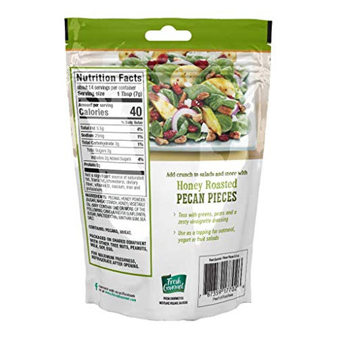 Fresh Gourmet Pecan Pieces | Honey Roasted Flavor | 3.5 Ounce | Crunchy Snack and Salad Topper