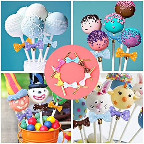 320Pcs Cake Pop Sticks and Wrappers, Lollipop Sticks Cake Pop Bags with Metallic Twist Ties Bow, for Making Lollipops Cookies Candies Chocolates