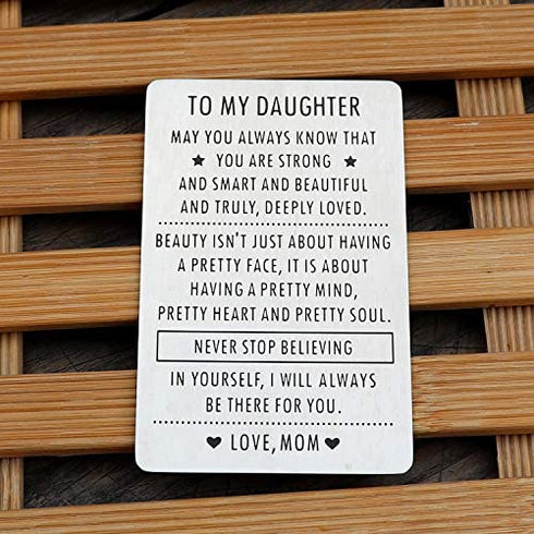 XYBAGS Engraved Wallet Inserts Gifts for Daughter from Mom, To My Daughter Engraved Card with Encouraging Quotes, Christmas Birthday Graduation Gift Ideas