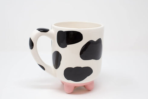Boston Warehouse Udderly Cow Non-Skid Silicone Feet Ceramic Mug, 1 Count (Pack of 1), White, Black, Pink