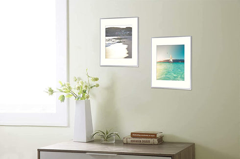 Frametory, 11x14 Aluminum Frame for 8x10 Picture Includes Ivory Mat for Wall Display, Sawtooth Hanger, Swivel Tabs, Spring Clips Great for Photos, Artworks, Posters (Silver, 2-Pack)