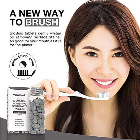 GloBoid Charcoal Toothpaste Tablets with Fluoride, Zero Waste Toothpaste Bits, Eco Friendly Toothpaste Tabs, Plastic Free Toothpaste Bites - 1 Month Supply - 62 Count - Mint