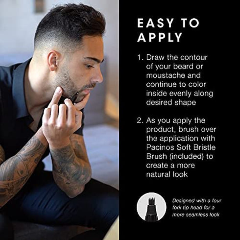 Pacinos Beard Pencil Filler - Water Proof, Long Lasting Coverage & Natural Finish - Beard, Moustache & Eyebrows - Micro-Fork Tip for Seamless Application - Bristle Brush Included(Light Brown)