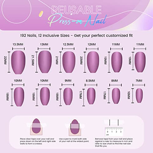 Press On Nails Neon Colors - 192 Pcs Short Coffin Acrylic Solid Fake Nails Glue On False Nails Kit for Women, 8 Solid Colors, Include Prep Pad, Tube Glue, Mini File, Cuticle Sticker and Adhesive Sticker