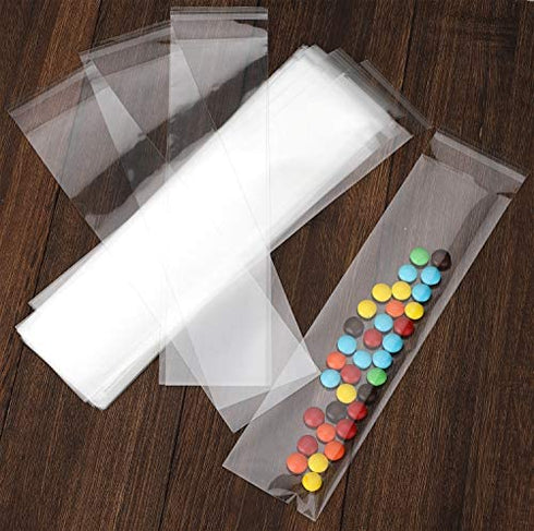 200 pcs Clear 2" x 10" Long Self Seal Cello Cellophane Bags Resealable Poly Bags 2.8 mils for Bakery Cookies Candles Christmas Halloween Party Decorative Pretzel Sticks