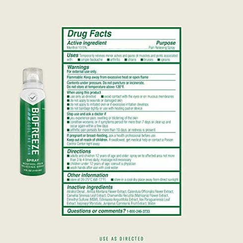 Biofreeze Menthol Pain Relieving Spray 4 FL OZ Colorless Aerosol Spray (Pack Of 2) For Pain Relief Associated With Sore Muscles, Arthritis, Simple Backaches, And Joint Pain (Packaging May Vary)