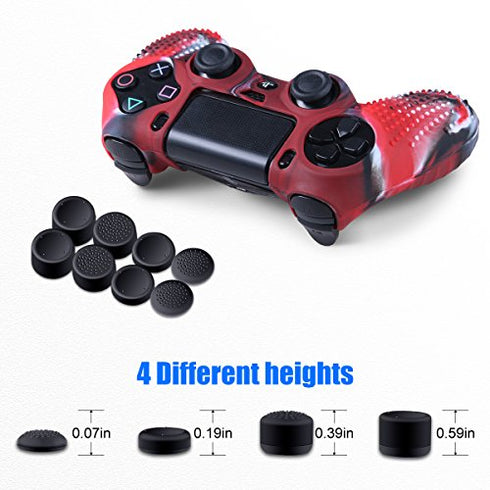 Silicone Skin for PS4 Controller - Anti-Slip Covers for PS4 - Protector Case for PS4/Slim/Pro Accessories - 2 Pack PS4 Controller Skins - 4 Pairs Thumb Grips for PS4- Camo Blue & Camo Red