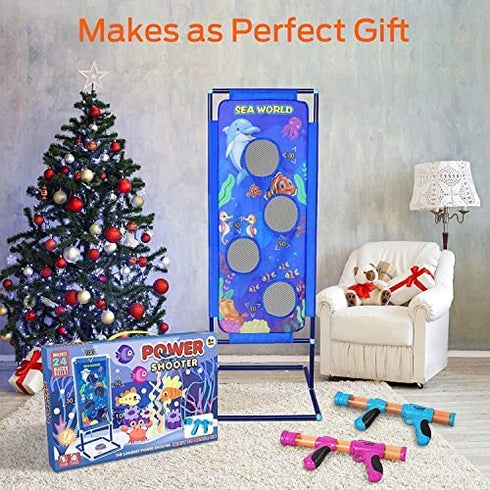 STOTOY Shooting Game Boys Toys, Christmas Birthday Gifts Toys for 5 6 7 8 9+ Years Old Boys Girls, Pack of 2 Kids Toy Guns with Shooting Target for Nerf, 24 Foam Balls, Activity Party Game for Kids