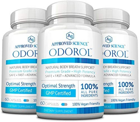 Approved Science Odorol - 60 Capsules - Freshen Bad Breath and Body Odor - Contains L.acidophilus, Green Tea, Magnolia Bark, Peppermint Oil, and Fennel - All Natural, Vegan Friendly, Non-GMO