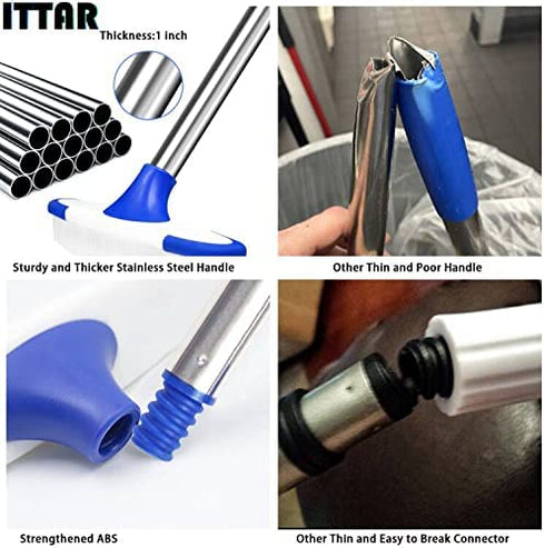 Floor Scrub Brush, ITTAR Tile Floor Bathroom Bathtub Kitchen Deck Multi-Use Adjustable Floor Cleaning Brush with 31-55 Inch Long Handle Stiff Bristle Deck Brush with Small Grout Brush
