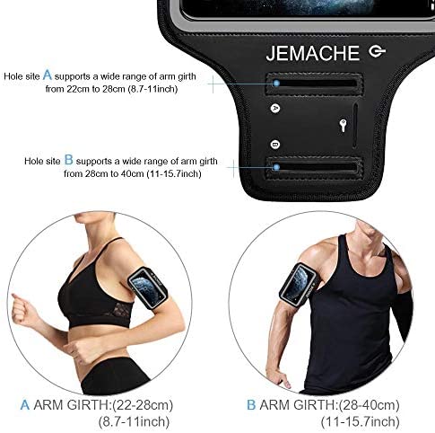 iPhone 14 Pro Max, 13 Pro Max, 14 Plus Armband, JEMACHE Water Resistant Gym Running Workouts Arm Band Case for iPhone 14 Plus, 14/13/12/11 Pro Max, Xs Max (Black)