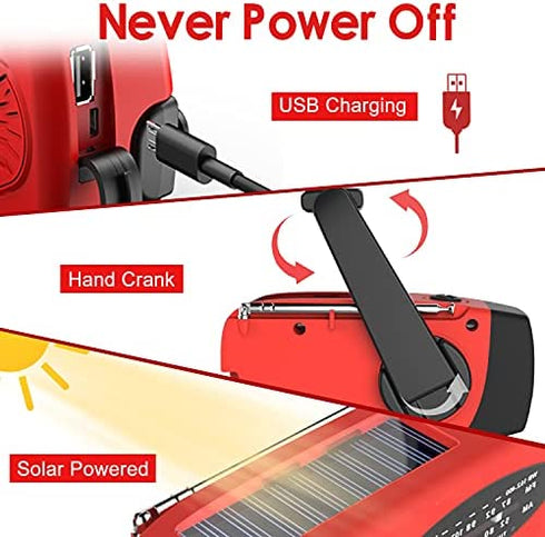 Emergency Hand Crank Radio with LED Flashlight for Emergency, AM/FM NOAA Portable Weather Radio with 2000mAh Power Bank Phone Charger, USB Charged & Solar Power for Camping, Emergency