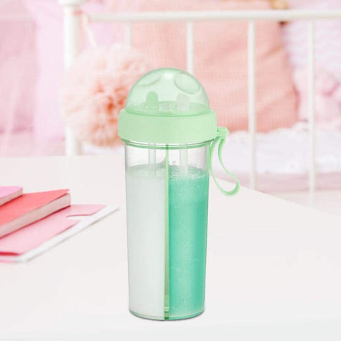 600ml Outdoor Portable Dual-Use Two Straws Water Bottle Couple Cup Drinking Bottle Leakproof and Durable Sports Bottle for Hiking Camping(Green)