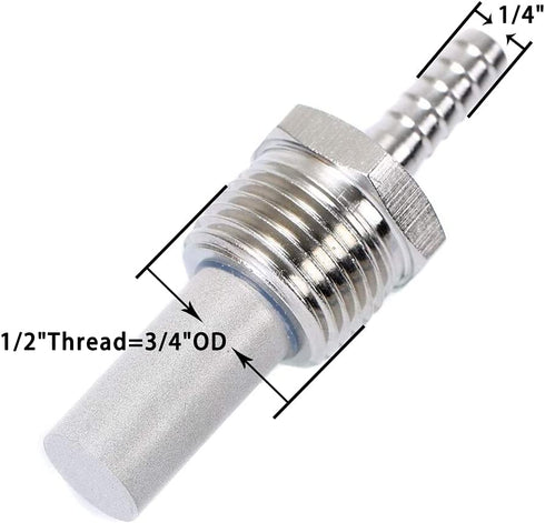 Joywayus 2pcs 0.5 Micron Home Brew Aeration Stone Inline Oxygenation Stainless Steel Diffusion Stone 1/2" NPT Carbonation Stone 1/4" Barb
