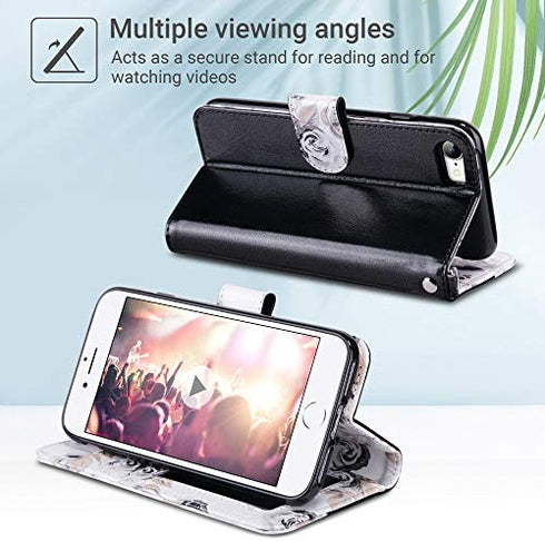 ULAK iPhone 8 Wallet, iPhone SE Wallet Case 2020, iPhone SE 3 Wallet 2022, iPhone 7 Flip Wallet Case, PU Leather Kickstand Card Holder Protective Cover for iPhone 7/8/iPhone SE 2 3 Gen 4.7'', Black