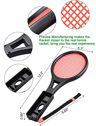 Tennis Racket for Nintendo Switch&Switch OLED Joy-Con, Tendak Grip Sports Game Accessories for Mario Tennis Aces Game with 12 in 1 Game Card Case (2 Pack, Black)