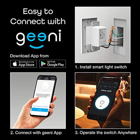 Geeni TAP Smart Light Switch, White, 1 Switch - No Hub Required - Requires Neutral Wire - Smart Light Switch Works with Amazon Alexa and Google Home Requires 2.4 GHz Wi-Fi