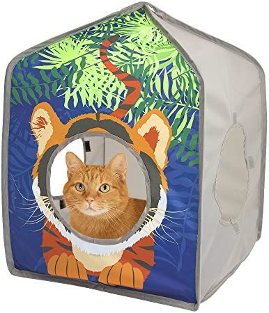 Kitty City Pop-up Safari Hut Play House, Cat Cube, Play Kennel, Cat Bed, Jungle Cat House