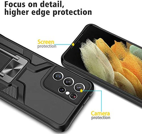 Asuwish Compatible with Samsung Galaxy S21 Ultra Glaxay S21ultra 5G Case and Tempered Glass Screen Protector Cover Stand Ring Holder Kickstand Cell Phone Cases for Gaxaly 21S S 21 21ultra G5 Black